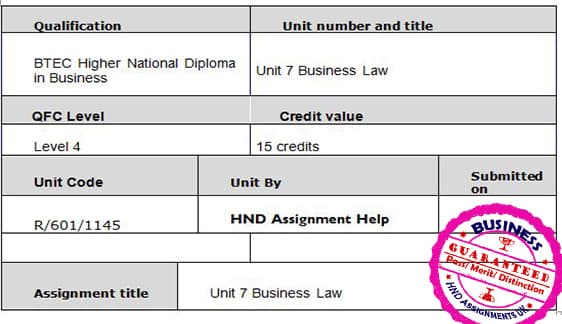 Unit 7 Business Law Assignment Sample